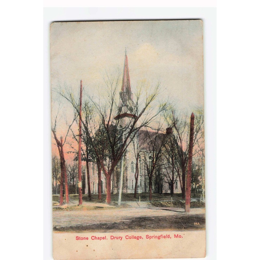 Vintage 1908 Stone Chapel Drury College Springfield Missouri Postcard VG-